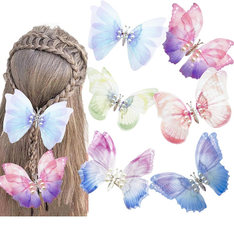 CIXVOEMK Gradient Butterfly Hair Clips Set - Multi-color Cute Hair Accessories for Girls (6PCS) - Image 1